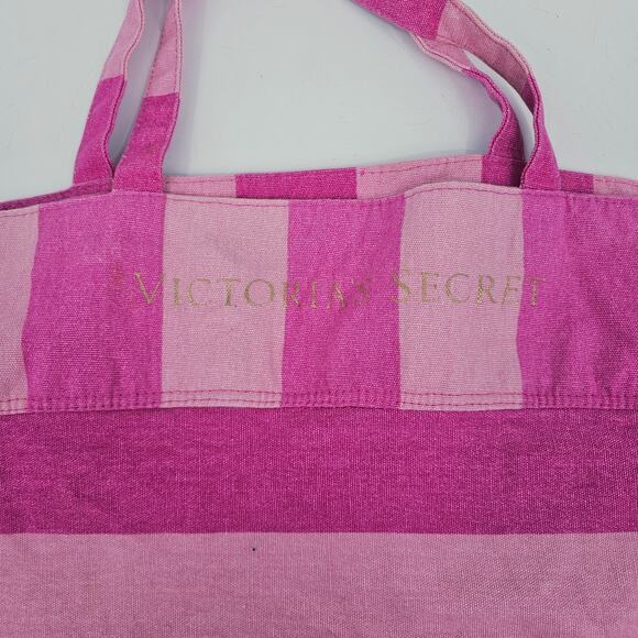 Victoria's Secret Pink Striped Canvas Tote Bag Beach Weekender Overnight - Picture 3 of 8